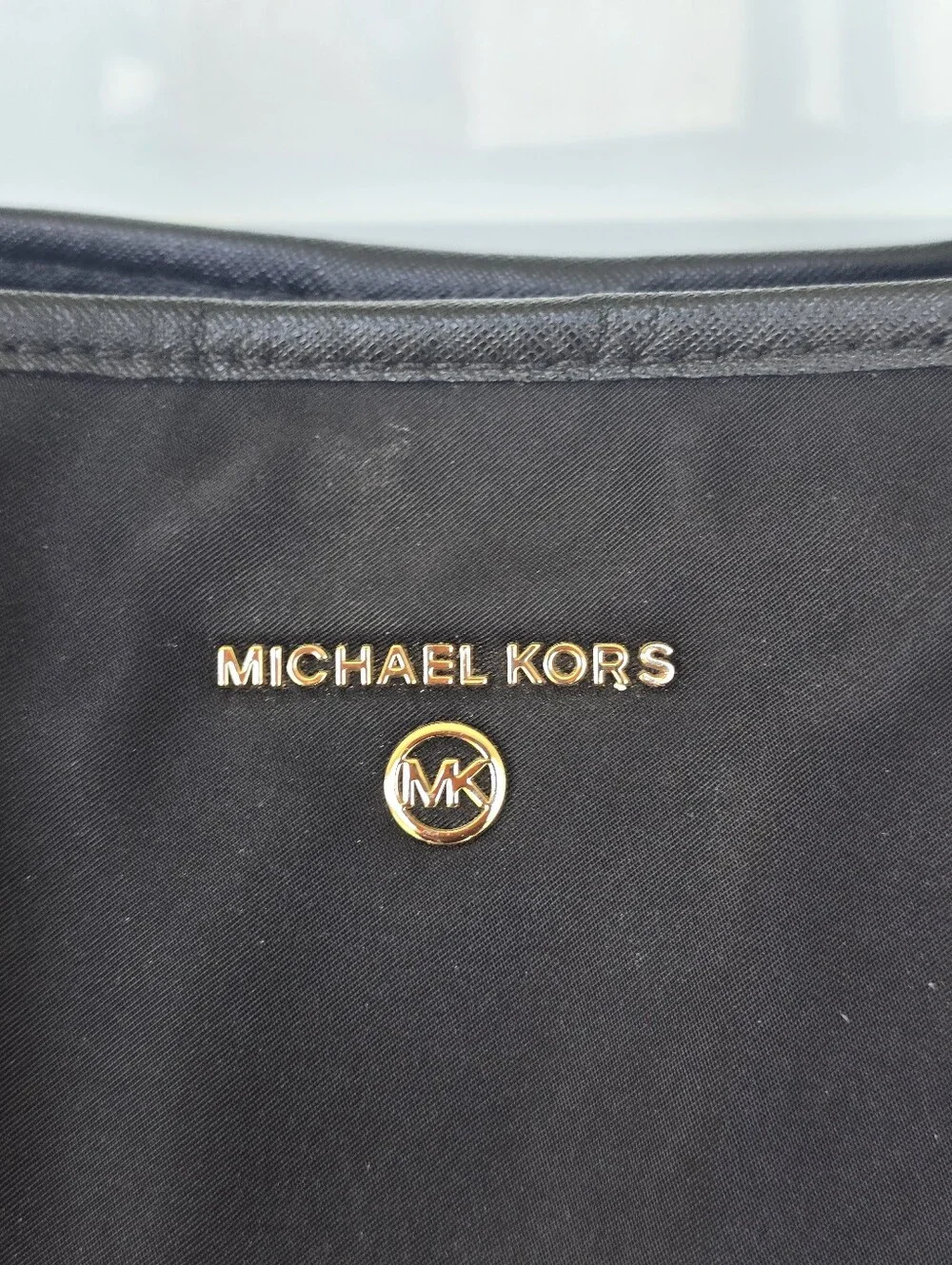 Michael Kors Black Nylon Large Tote Shoulder Bag Gold Logo Travel Shopper 12x18
